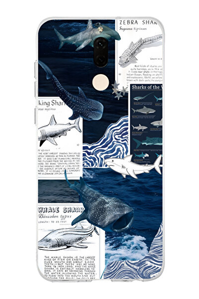 FLAMENKO Huawei Mate 10 Lite Compatible Shark and Ocean Theme Pattern Transparent Phone Case