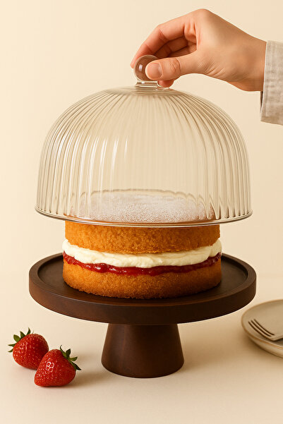 Mirilliahome Acacia Base Glass Cake Dish – Presentation Dish with Lid (Variants)