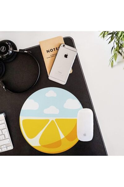 Hype Store Giftsepeti Lemon Pattern Round Mousepad - Mouse Pad - Mousepad