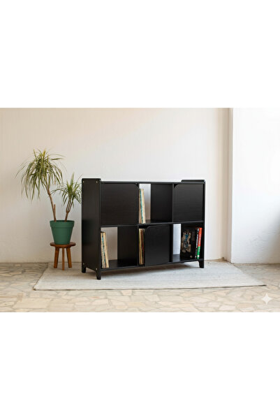 BLAN studio 6 Bölmeli Ahşap Plak Ve Pikap Dolabı Büfe Plaklık Konsol Siyah