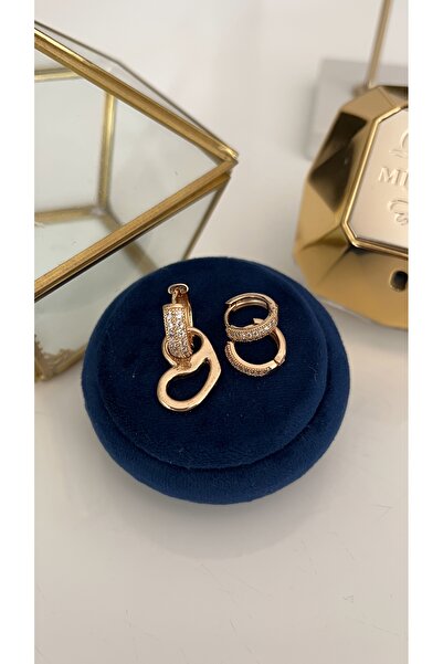 SU PERİSİ TAKI BİJUTERİ Gold Thick Ring with Detail Hearts Set of 3 Earrings