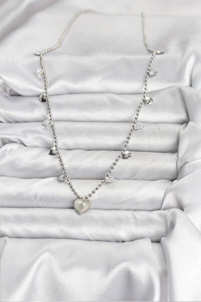 Clariss Brass Silver Color Heart Model Women's Necklace