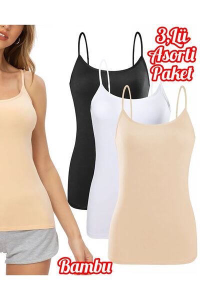 Özten 3-Piece Assortment Pack Women's Tank Top with Bamboo String Straps Ozta3504