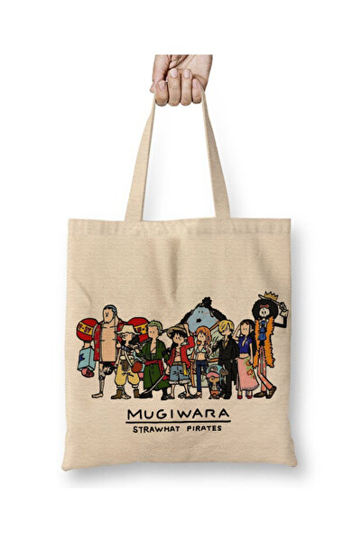 Toyaso One Piece Mugiwara Themed White Cloth Bag Long Handle Shopping Bag Beach Bag