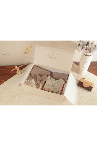 Uniq Baby Çiçekli Tulum, %100 Pamuk 7 Parça Kız Bebek Hediye Kutusu – Pike, M...