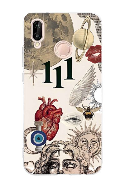 FLAMENKO Huawei P20 Lite Compatible Astro Symbolic Collage and 111 Energy Pattern Transparent Phone Case