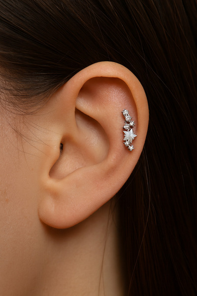 ömay takı Samanyolu Zirkon 316L Cerrahi Çelik Labret Piercing