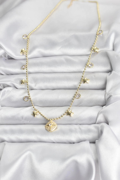 Clariss Brass Gold Color Zircon Stone Polar Star Model Women's Necklace