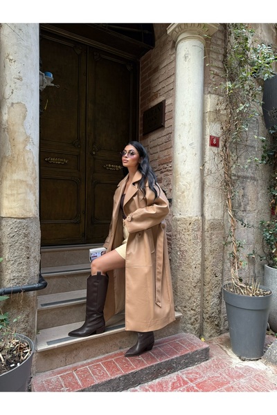 OLİSSE Kadın Uzun Deri Trençkot