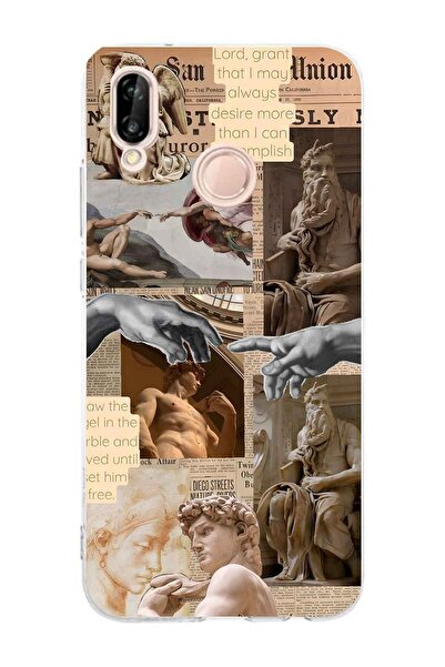 FLAMENKO حافظة هاتف شفافة بنمط كولاج تمثال النهضة متوافقة مع هاتف هواوي P20 لايت