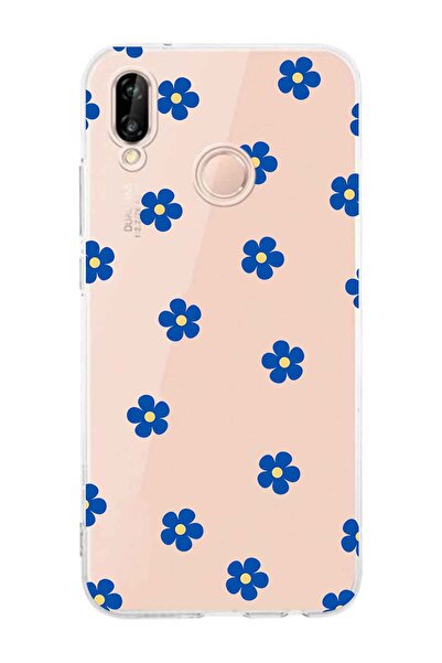 FLAMENKO حافظة هاتف شفافة بنمط زهرة زرقاء متوافقة مع هاتف هواوي P20 لايت