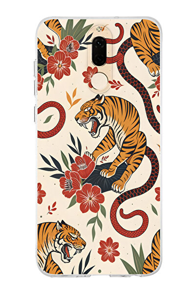 FLAMENKO حافظة هاتف شفافة متوافقة مع هاتف هواوي ميت 10 لايت بنمط النمر والثعبان