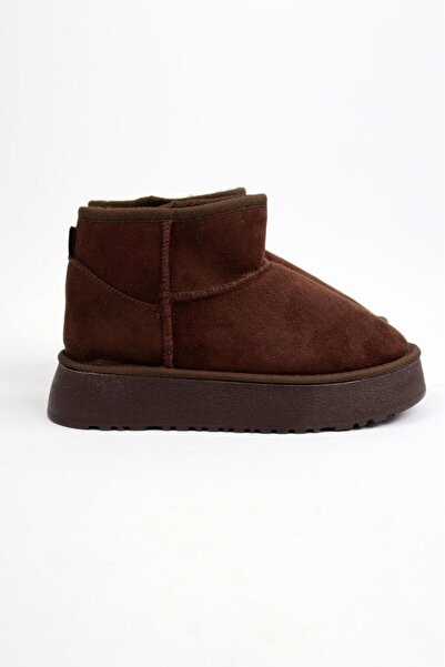 moda gim Women's Tan Mini Suede Sheepskin High Thick Sole Winter Boots