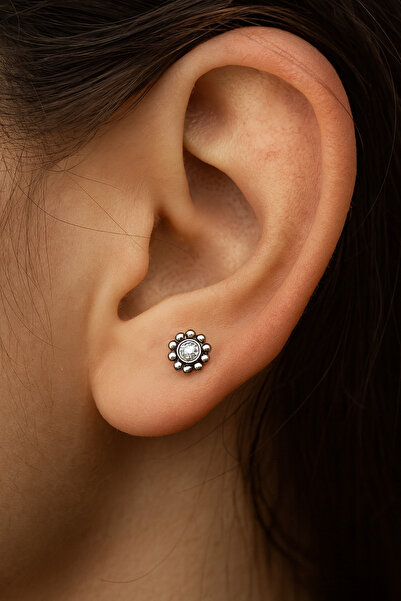 ömay takı Tek Taş Güneş Kristal 316L Cerrahi Çelik Labret Piercing