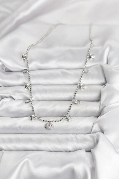 Clariss Brass Silver Color Zircon Stone Seashell Model Women's Necklace