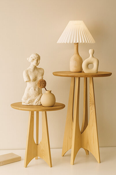 Onouqo Palermo Basic Duo Yuvarlak Modern Rustik Retro Dekoratif Ahşap Yan Ort...