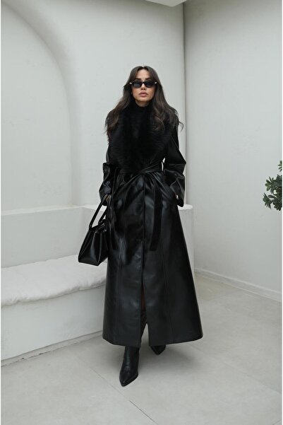 Havoş Black Buono Fur Collar Leather Coat