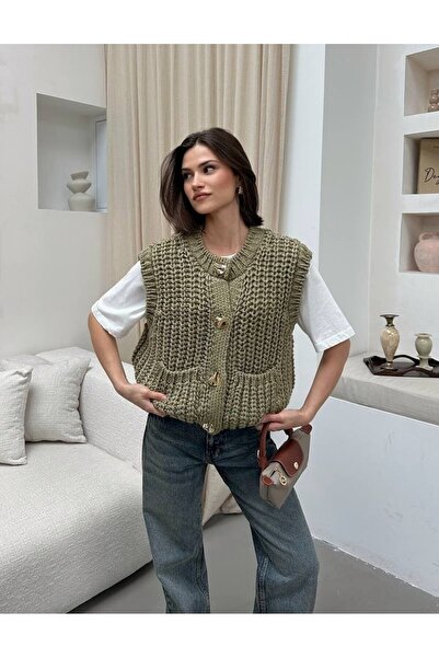 MAXXANA Gold Buttoned Knitted Sweater Vest