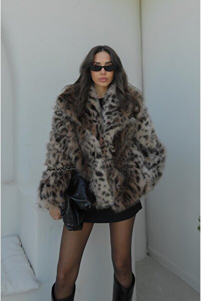 Havoş imprimeu leopard Palton din blană artificială