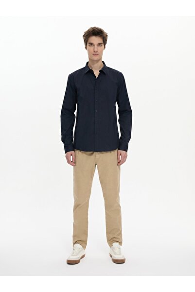 Ltb Πουκάμισο με μακρύ μανίκι με κουμπιά μπροστά, βασικό μπλε ναυτικό