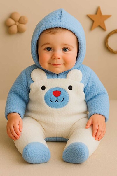 krm kerem bebe Ayaklı, Alttan Çıtçıtlı, Kapüşonlu Welsoft Bebek Tulum