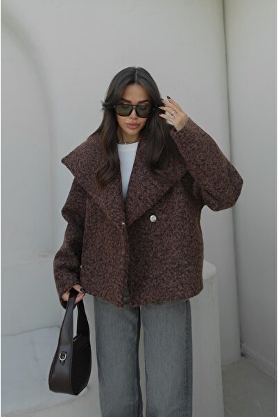 Havoş Κοντό παλτό με φαρδύ καφέ γιακά σάλι