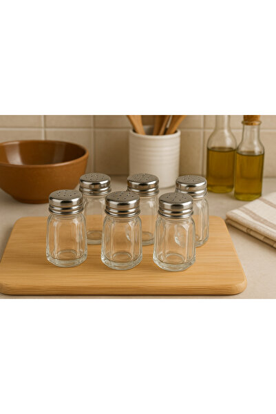 KRN GLOBAL GROUP طقم ملحية صغيرة مطلية بالفضة مكون من 6 قطع - وعاء توابل زجاج...