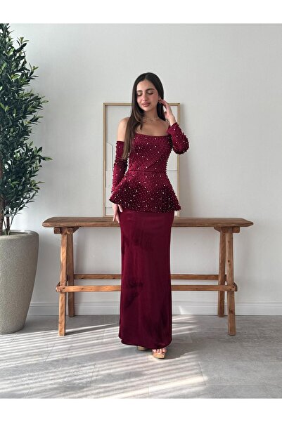 Generic Burgundy dress embroidered with pearls