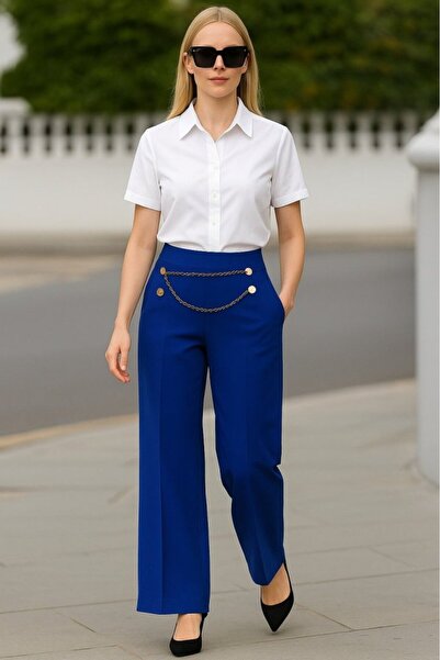 Meis Concept Women's Waist Chain Detail Imported Crepe Trousers