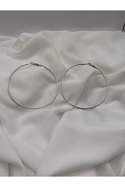 MODAMİRA AKSESUAR Kadın Çelik Büyük Boy Halka Küpe Çapı 7 cm Gümüş Rengi