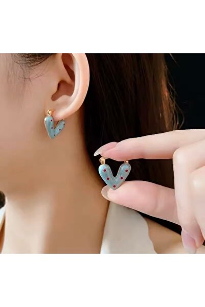 HOSBUTIK Blue Enamel Small Size Heart Earrings
