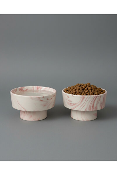 ARKHERA 2'Li set Seramik Yüksek Kedi ve Köpek Mama Su Kabı