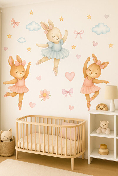 Sticker Sepetim Sulu Boya Balerin Tavşanlar Çocuk Odası Duvar Sticker Seti – ...