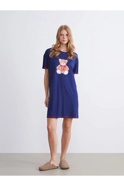 LC Waikiki Crew Neck Bear Printed Women's Nightgown