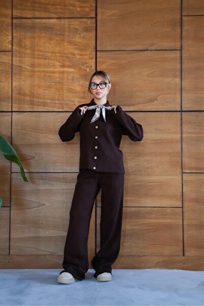 REDMİNA fashion Polo Neck Buttoned Modern Knitwear Set