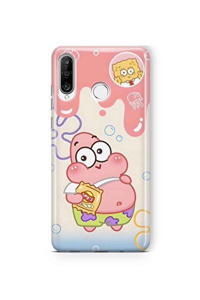 FLAMENKO حافظة هاتف شفافة متوافقة مع هاتف Huawei P30 Lite بنمط Patrick Star