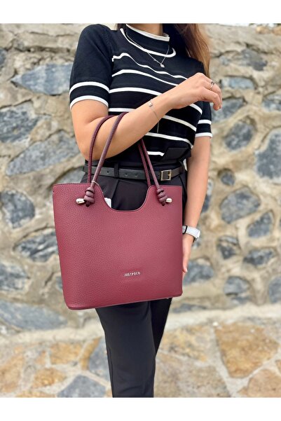 Just Polo Women's New Season Large Size Soft Leather 3 Compartment Luxury and Stylish Handbag Shopper