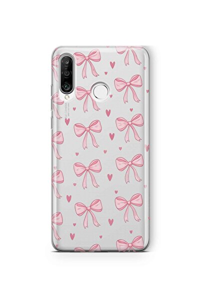 FLAMENKO حافظة هاتف شفافة بنمط فيونكة وردية متوافقة مع هاتف هواوي P30 لايت