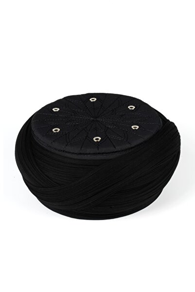 Sarıkhane Talebe Sarığı - Siyah Kumaş - Siyah Takke - Çapraz Sarım - Kuş Gözü...