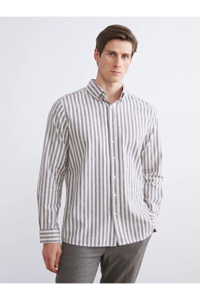 LC Waikiki Cămașă pentru bărbați cu aspect de in cu dungi, cu potrivire normală