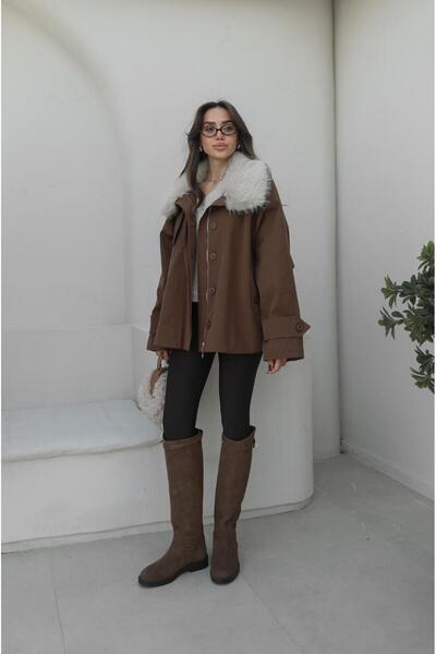 Havoş Brown Detachable Fur Jacket