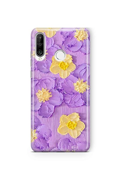 FLAMENKO حافظة هاتف شفافة متوافقة مع هاتف هواوي P30 لايت بنمط زهرة أصفر أرجواني