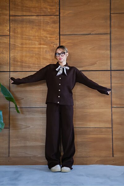 REDMİNA fashion Polo Neck Buttoned Modern Knitwear Set