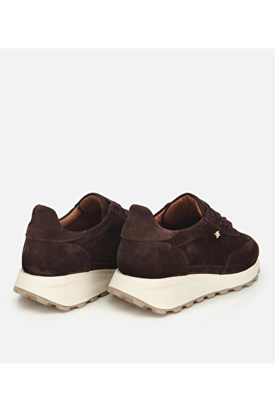 Hotiç Kadın Süet Deri Kahverengi Bağcık Detaylı Yüksek Tabanlı Spor Ayakkabı