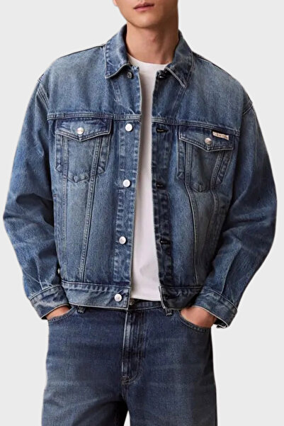 Calvin Klein Logolu Pamuklu Relaxed Fit Düğmeli Kot Ceket LV04RD706GZY2 Erkek KOT CEKET LV04RD706G Z