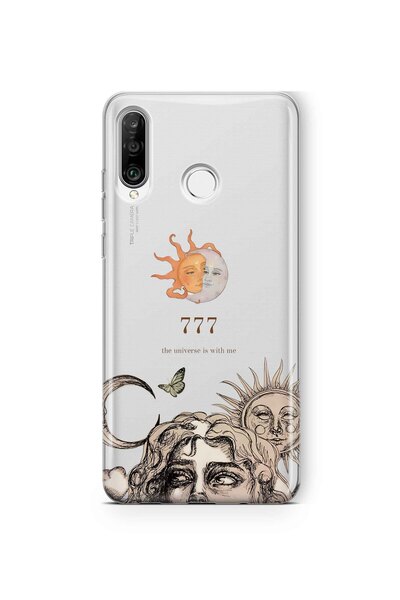 FLAMENKO حافظة هاتف شفافة بنمط الشمس والقمر 777 متوافقة مع هاتف هواوي P30 لايت