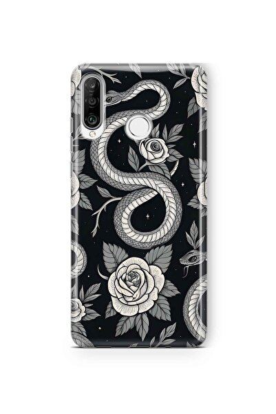 FLAMENKO حافظة هاتف شفافة متوافقة مع هاتف هواوي P30 لايت بنمط الوردة السوداء ...