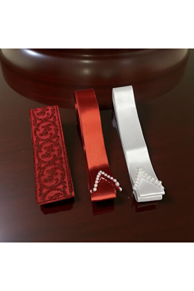 Muensu Kırmızı Beyaz İncili Takı Kurdele Seti ve Bel Kuşağı, Gelin Kemeri, Ta...