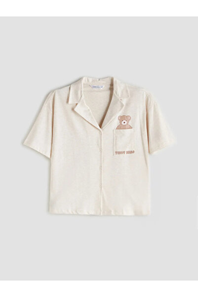 LC Waikiki Shirt Collar Bear Printed Women's Pajama Set