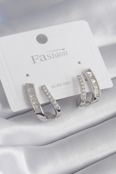 shopwave أقراط نسائية من النحاس الفضي اللون بحجر الزركون